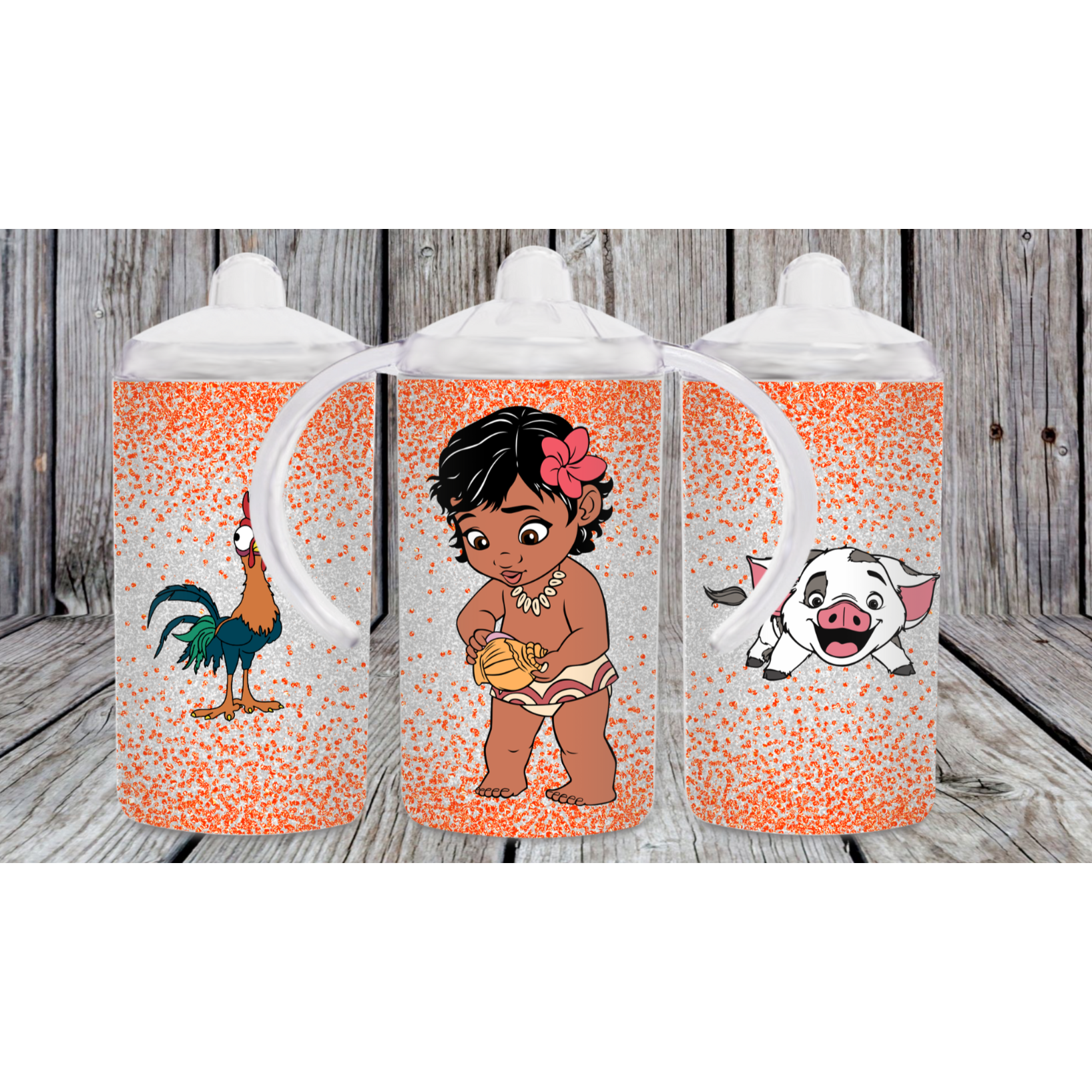Moana 12oz toddler sippy cup with 2 lids